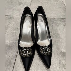 Stuart Weitzman Black Satin Heels with Embellishments 9